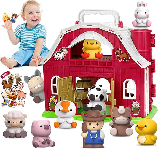 Aigybobo Farm Animals Big Barn Toys for 1 2 3 Year Old, Toddler Montessori Learning Toy, Farm Playset with Animal Figures and DIY Stickers, Christmas Birthday Gift for Baby Boys Girls Age 12-18 Months nirvanaguru
