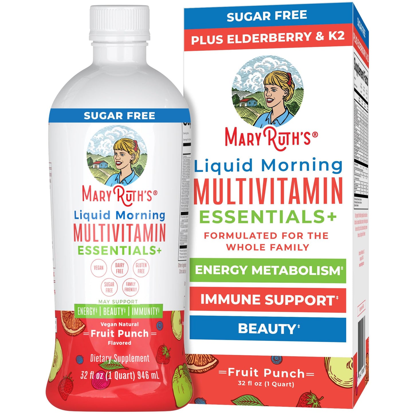 MaryRuth's Liquid Morning Multivitamin Essentials+ | Vitamin A C D E B6 B12 Biotin Zinc | Mens Womens Multivitamin | Immune Support | Beauty | Sugar Free | Vitamins for Ages 1+ | Vegan | 32 Fl Oz - Nirvana Guru