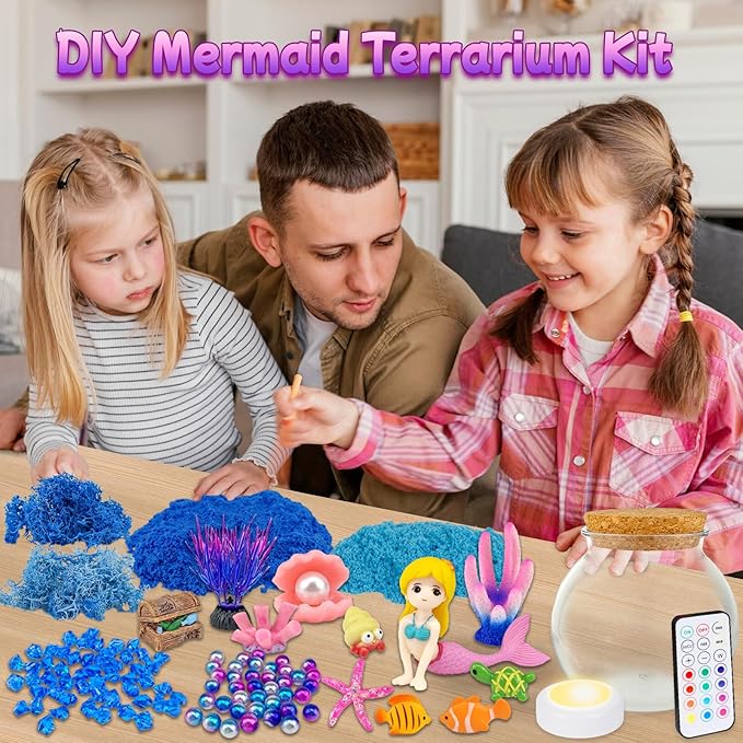 Mermaid Terrarium Craft Kit for Kids - LED Night Light Up & Remote Mermaid Birthday Gifts Toys for Girls Age 5 6 7 8 9 10 11 12 Year Old nirvanaguru