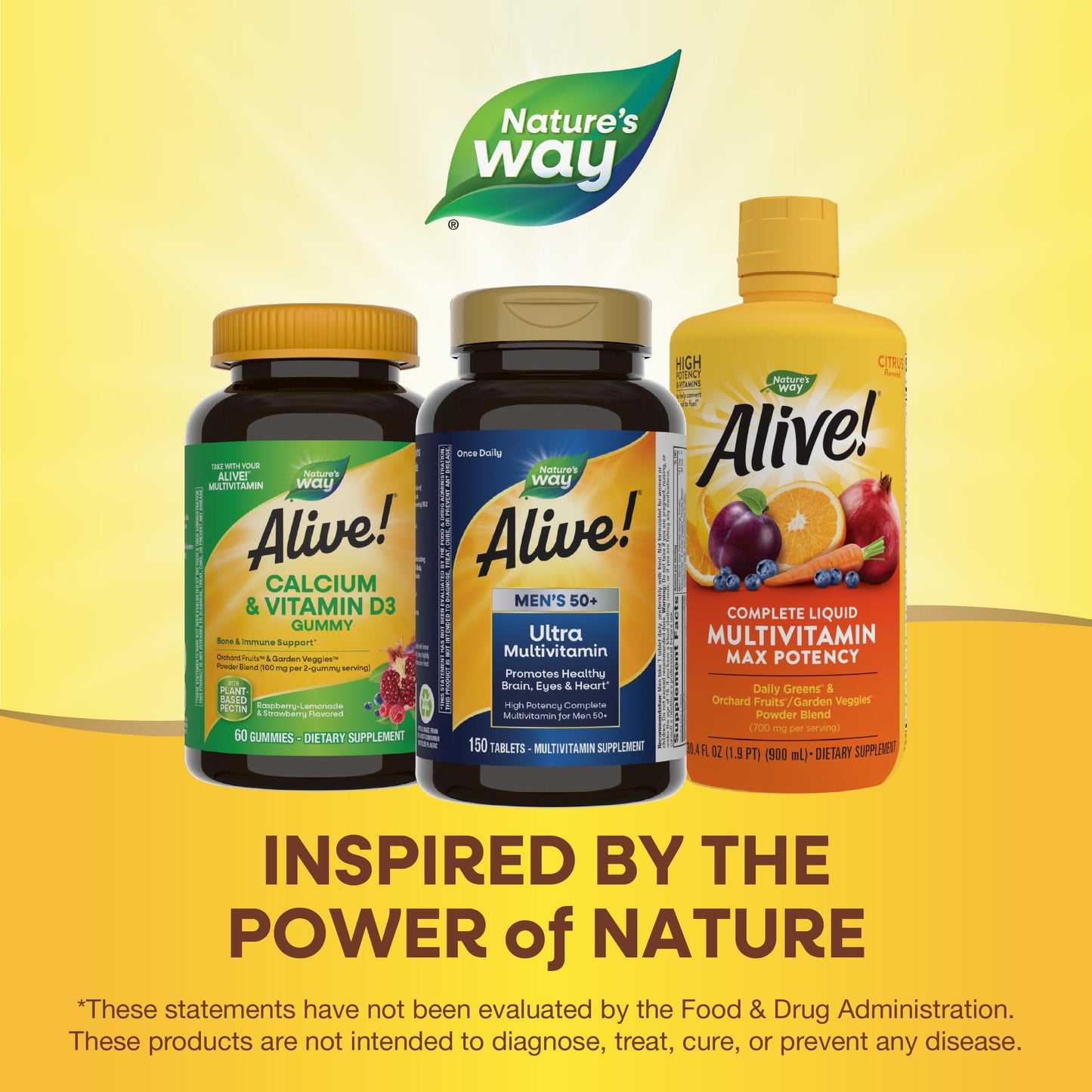 Nature's Way Alive! Men’s 50+ Daily Ultra Multivitamin, High Potency Formula, Supports Healthy Brain, Eyes & Heart*, with Methylated B12, Gluten-Free, 150 Tablets - Nirvana Guru
