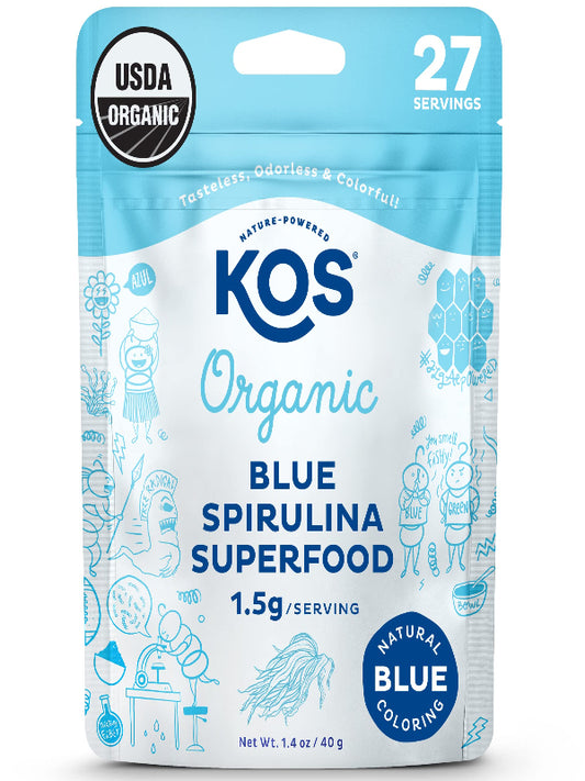 KOS Calming Blue Spirulina Blend- USDA Certified Organic - Algae Superfood Powder with Ashwagandha Root, Lemon Balm, Reishi Mushroom, B Vitamins - Berry Coconut Cooler Flavor, 28 Servings - Nirvana Guru