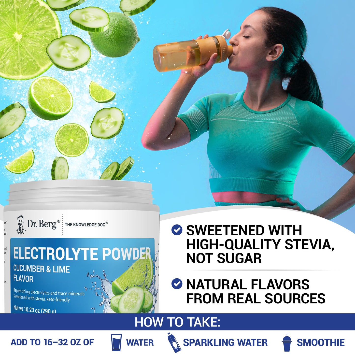 Dr. Berg Zero Sugar Hydration Keto Electrolyte Powder - Enhanced w/ 1000 mg of Potassium & Real Pink Himalayan Salt (NOT Table Salt) - Raspberry & Lemon Flavor Hydration Drink Supplement, 100 Servings - Nirvana Guru