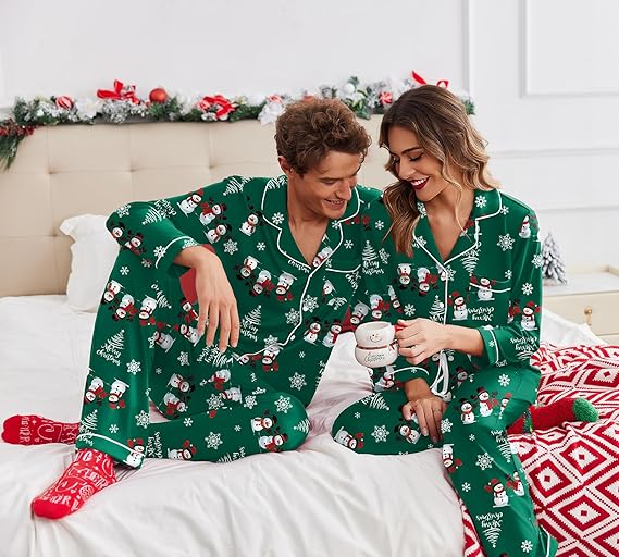 Ekouaer Christmas Family Matching Pajamas Long Sleeve Button Down Pj Set Festival Party Sleepwear nirvanaguru