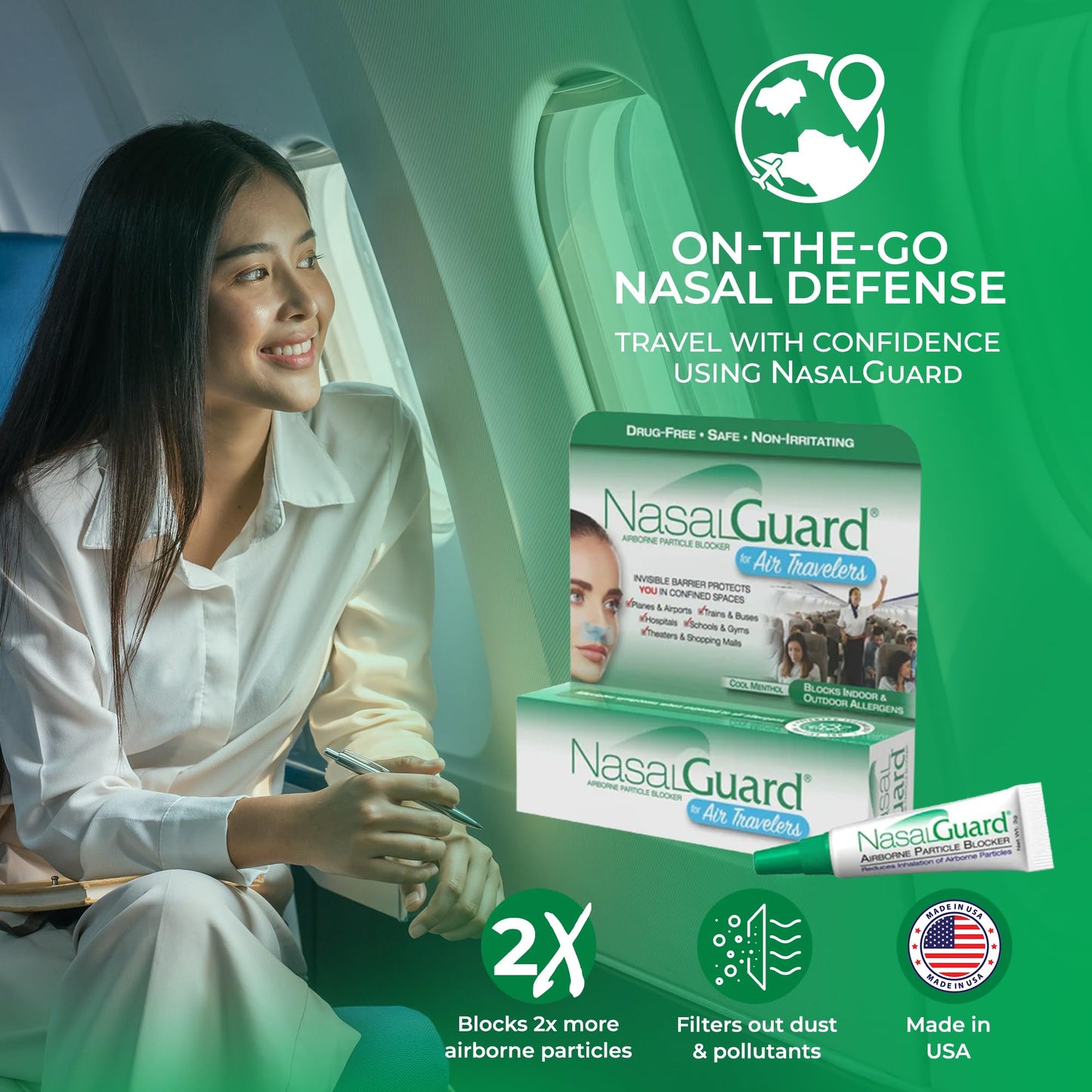 Airborne Particle Blocker Nasal Gel for Air Travelers - Drug-Free, Non-irritating, Non-drowsy, Airplane Travel Approved - Over 150 Applications Per Tube (Mixed, 3g, Pack of 6) Nirvana Guru