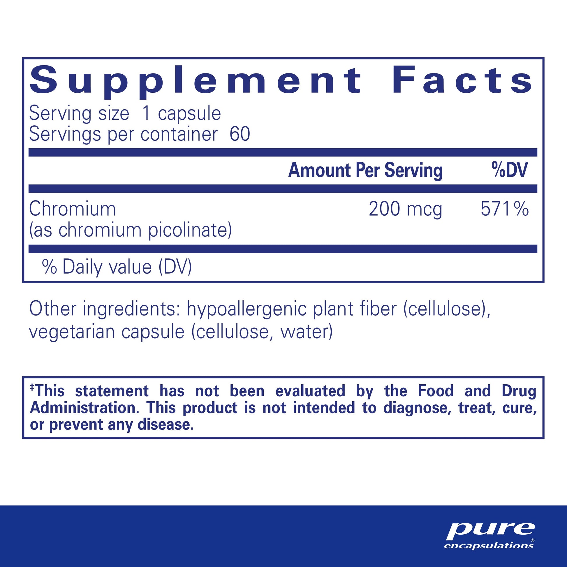 Pure Encapsulations Chromium (Picolinate) 200 mcg | Hypoallergenic Supplement for Healthy Lipid and Carbohydrate Metabolism Support* | 60 Capsules - Nirvana Guru