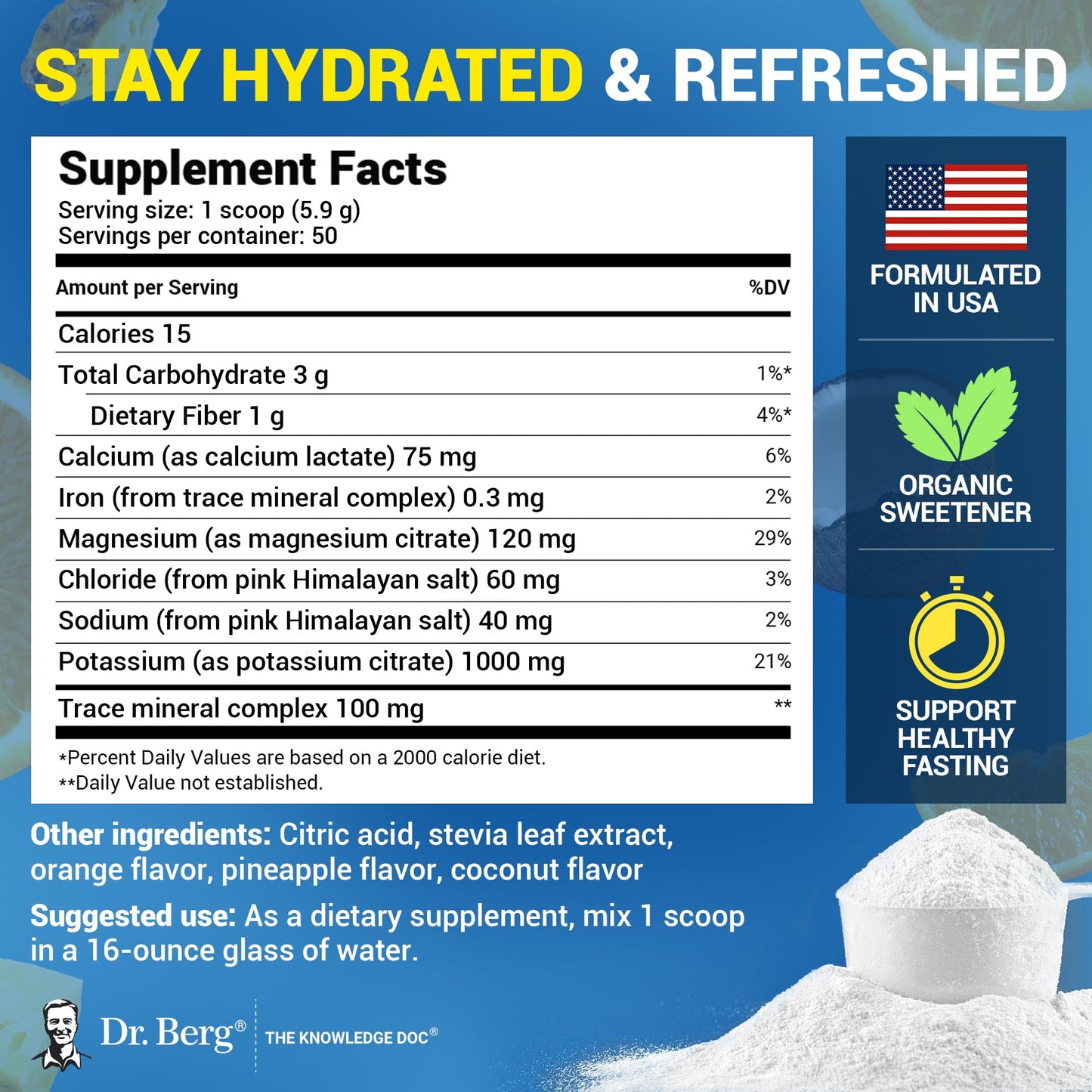 Dr. Berg Zero Sugar Hydration Keto Electrolyte Powder - Enhanced w/ 1000 mg of Potassium & Real Pink Himalayan Salt (NOT Table Salt) - Raspberry & Lemon Flavor Hydration Drink Supplement, 100 Servings Nirvana Guru