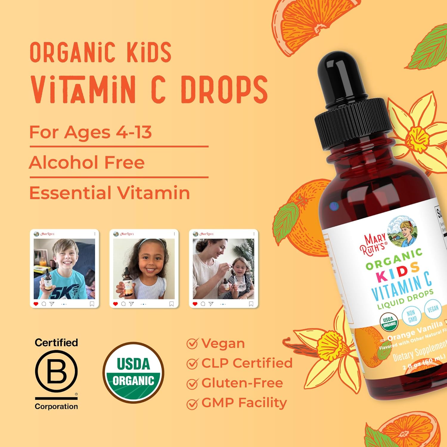 MaryRuth Organics USDA Kids Vitamin C Drops | Vegan Immune Support Supplement for Ages 4-13 | Immune Support & Overall Health | Vitamin C from Organic Acerola Fruit Extract | 2oz - Nirvana Guru