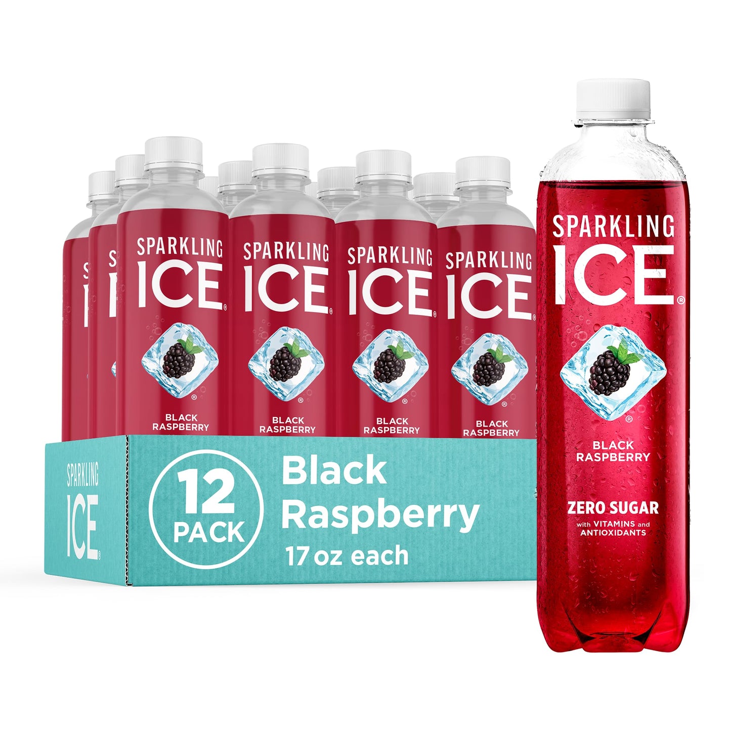 Sparkling Ice, Black Raspberry Sparkling Water, Zero Sugar Flavored Water, with Vitamins and Antioxidants, Low Calorie Beverage, 17 fl oz Bottles (Pack of 12) - Nirvana Guru