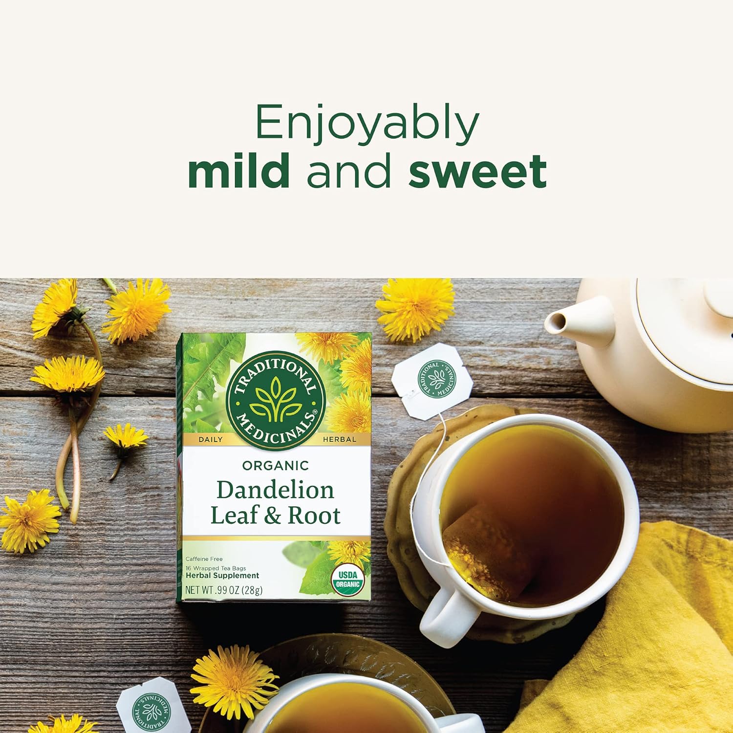 Traditional Medicinals Tea, Organic Dandelion Leaf & Root, Supports Kidney Function & Healthy Digestion, 96 Tea Bags (6 Pack) - Nirvana Guru