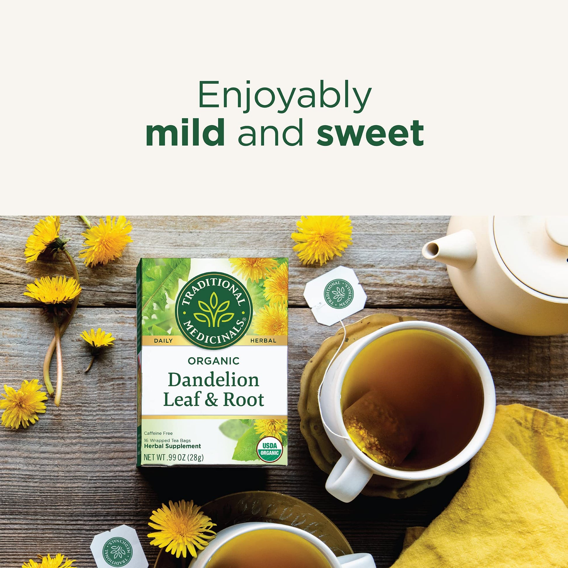 Traditional Medicinals Tea, Organic Roasted Dandelion Root, Supports Kidney Function & Healthy Digestion, 96 Tea Bags (6 Pack) - Nirvana Guru