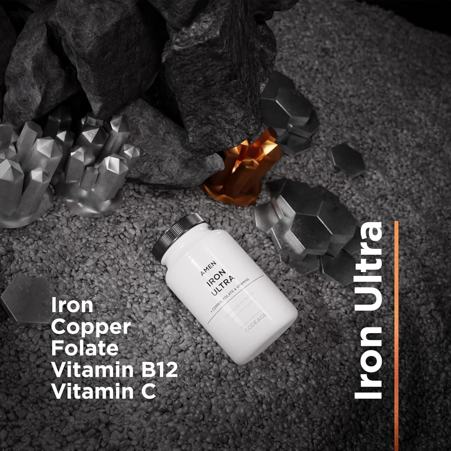 Amen Iron Ultra Supplement + Copper, Folate, Vitamin C and B12-2-Month Supply - Ferrous Sulfate Iron Vitamin - 65mg Per Serving - Folic Acid - Non-GMO Pills - 60 Capsules Nirvana Guru