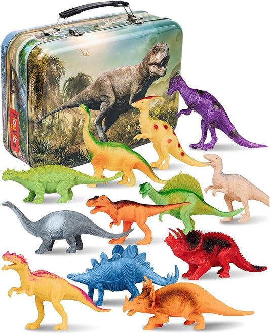 PLAYVIBE Dinosaur Toys - 12 Realistic 7-Inch Models, Multi-Color, Metal Storage Box - Dinosaur Figures & Action Figures for Kids Ages 3-7 nirvanaguru