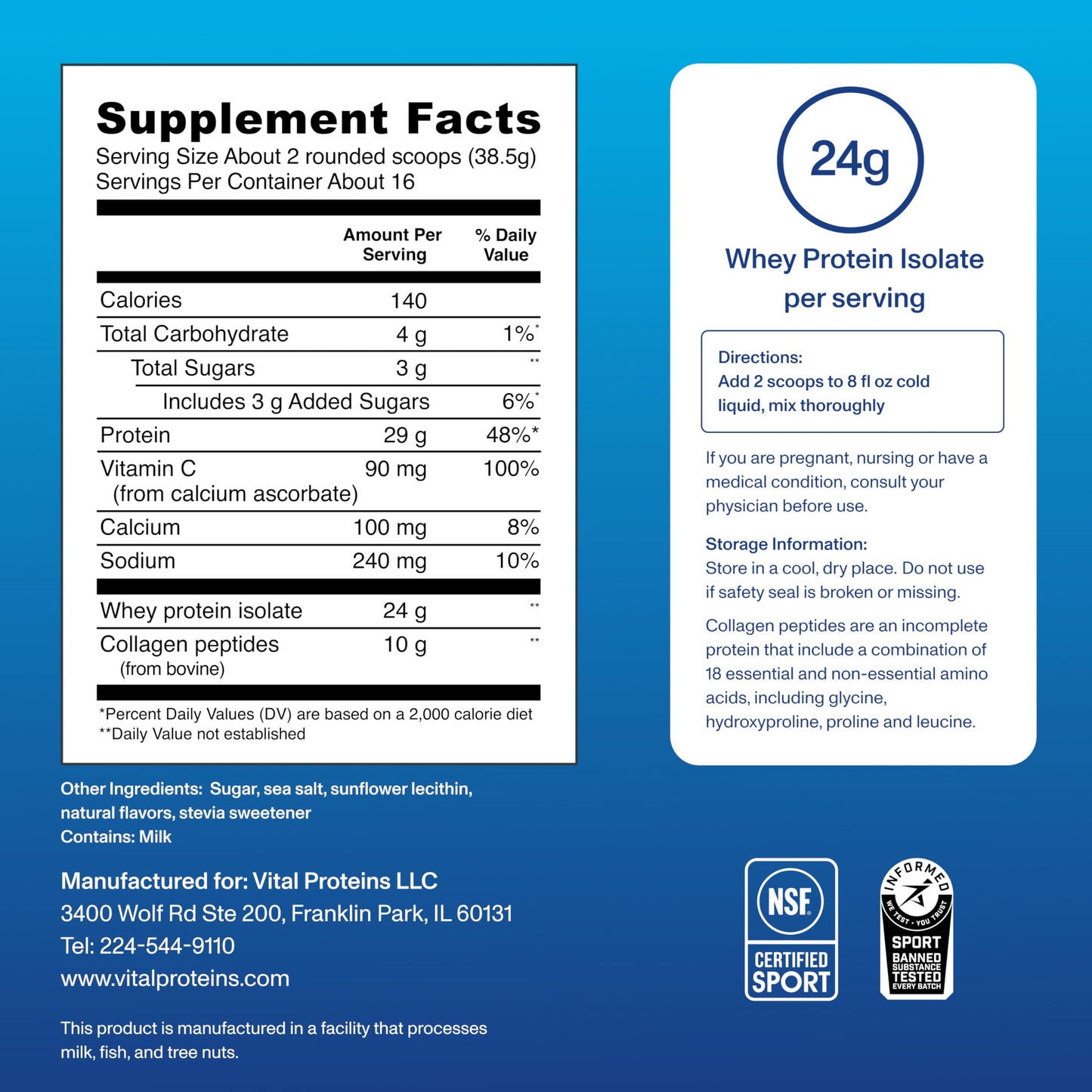 Vital Proteins Whey Protein Powder+ Collagen Peptides, 24g Protein Supporting Recovery & Joint Health, with Vitamin C, About 16 Servings - Vanilla 21.7oz - Nirvana Guru