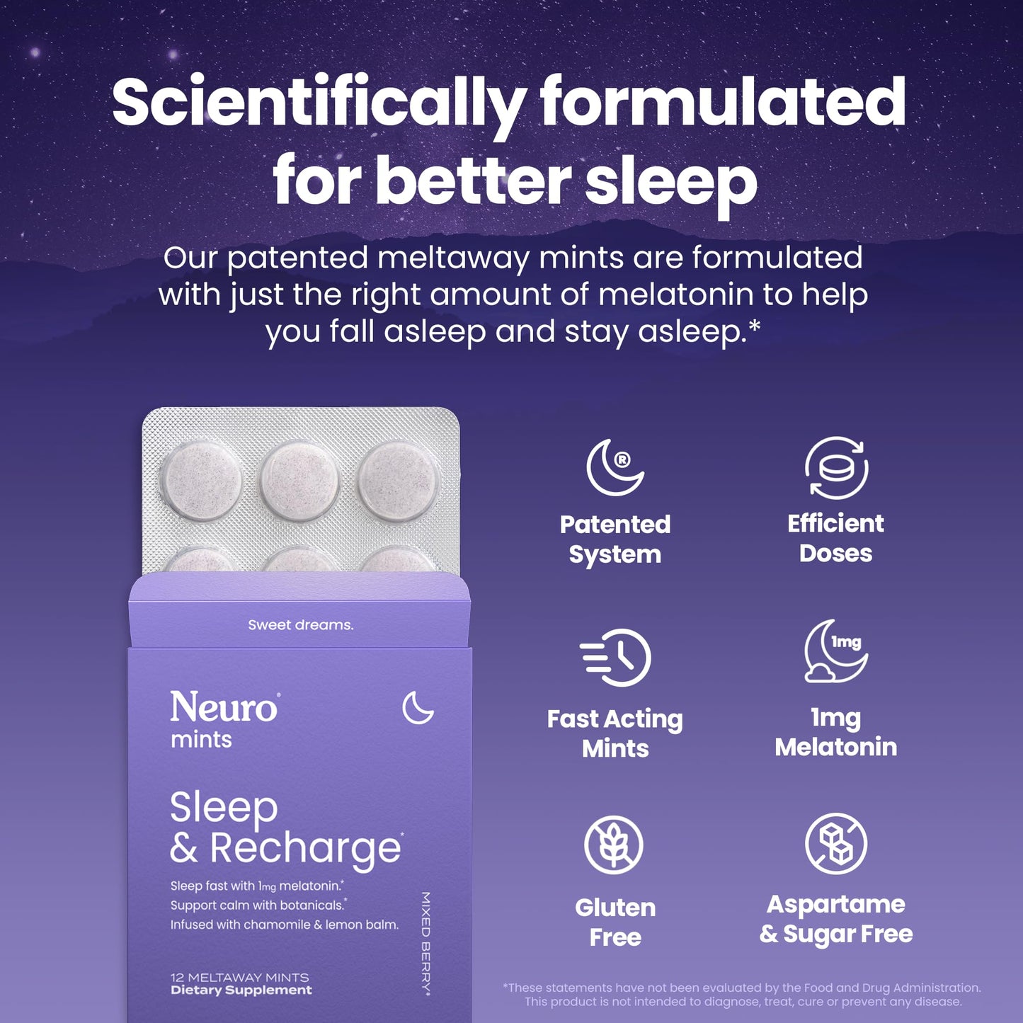 NeuroGum Sleep & Recharge Meltaway Mints | 1mg Melatonin + Chamomile + Elderberry + Lemon Balm + Passion Flower | Natural Sugar Free Rest & Relaxation Supplement (Mixed Berry, 144 Pieces) Nirvana Guru
