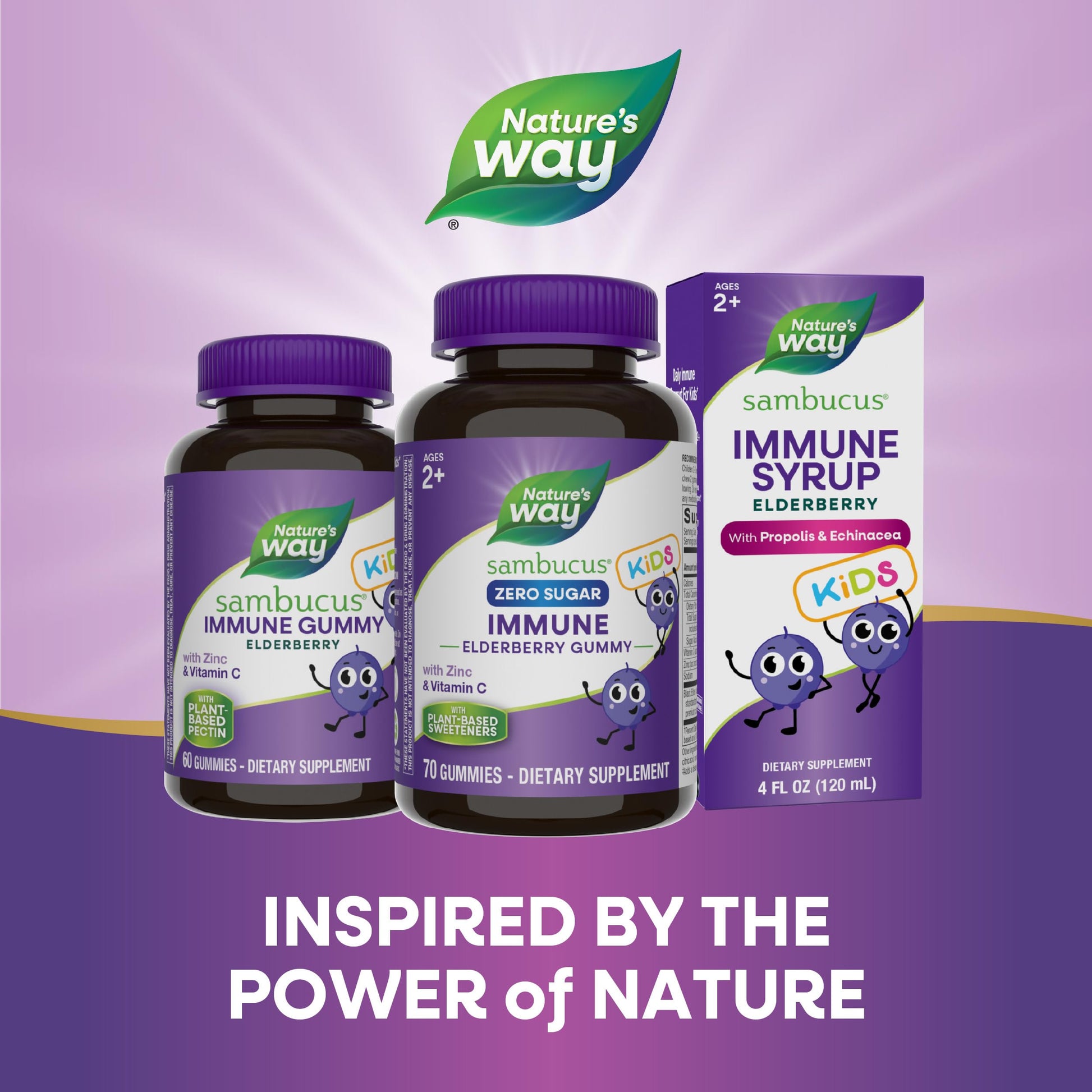 Nature's Way Sambucus Zero Sugar Immune Gummies, Daily Immune Support*, Black Elderberry Extract, Vitamin C, Vitamin D3, Zinc, Sugar Free, Sugar Alcohol Free, Plant-Based Sweeteners, 70 Gummies - Nirvana Guru