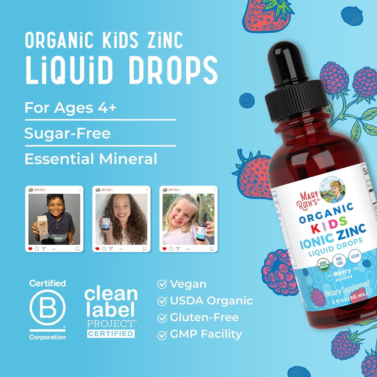 MaryRuth Organics Zinc Supplement for Immune Support, Immune Support Supplement for Kids, Ages 4-13, Zinc Sulfate, Vegan, USDA Organic, Glycerin Based, 2 Fl Oz - Nirvana Guru