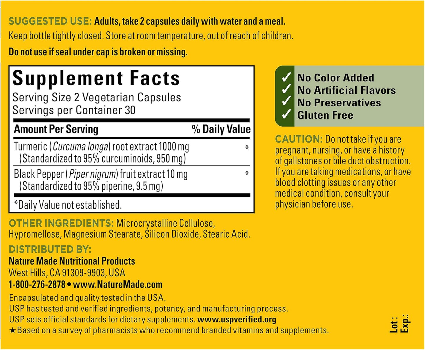 Nature Made Extra Strength Turmeric Curcumin with Black Pepper, 1000mg extract (950mg Curcuminoids) per serving, Supports Healthy Inflammation Response, 60 Vegetarian Capsules, 30 Day Supply - Nirvana Guru