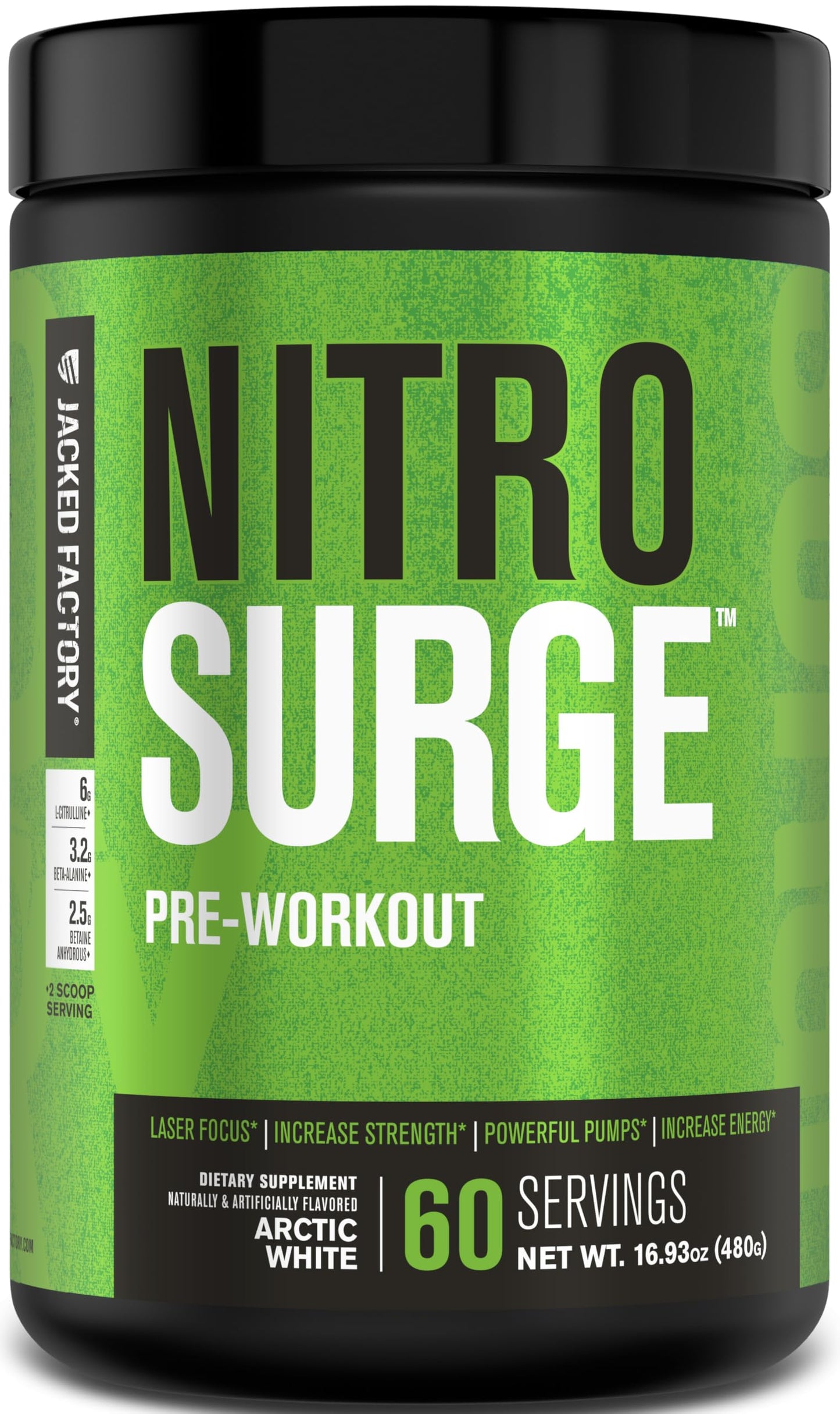 Jacked Factory NITROSURGE Pre Workout Supplement - Energy Booster, Instant Strength Gains, Clear Focus & Intense Pumps - NO Booster & Powerful Preworkout Energy Powder - 30 Servings, Blue Raspberry