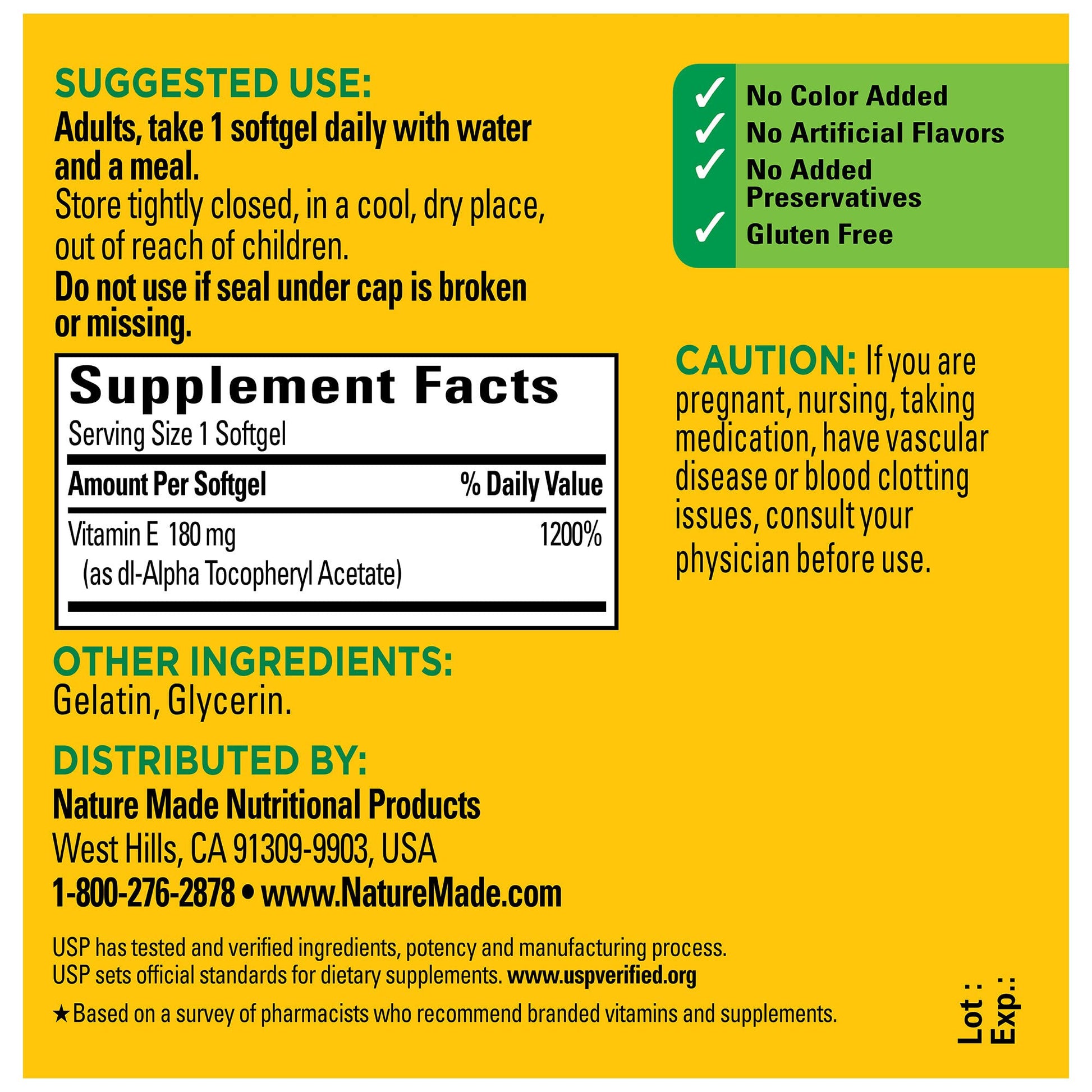 Nature Made Vitamin E 180 mg (400 IU) dl-Alpha, Dietary Supplement for Antioxidant Support, 300 Softgels, 300 Day Supply - Nirvana Guru