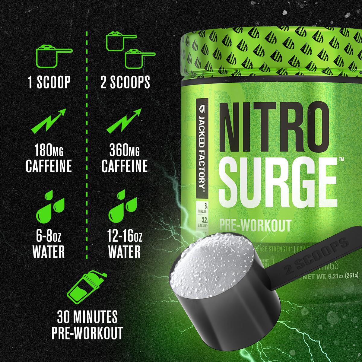 Jacked Factory NITROSURGE Pre Workout Supplement - Energy Booster, Instant Strength Gains, Clear Focus & Intense Pumps - NO Booster & Powerful Preworkout Energy Powder - 30 Servings, Blue Raspberry