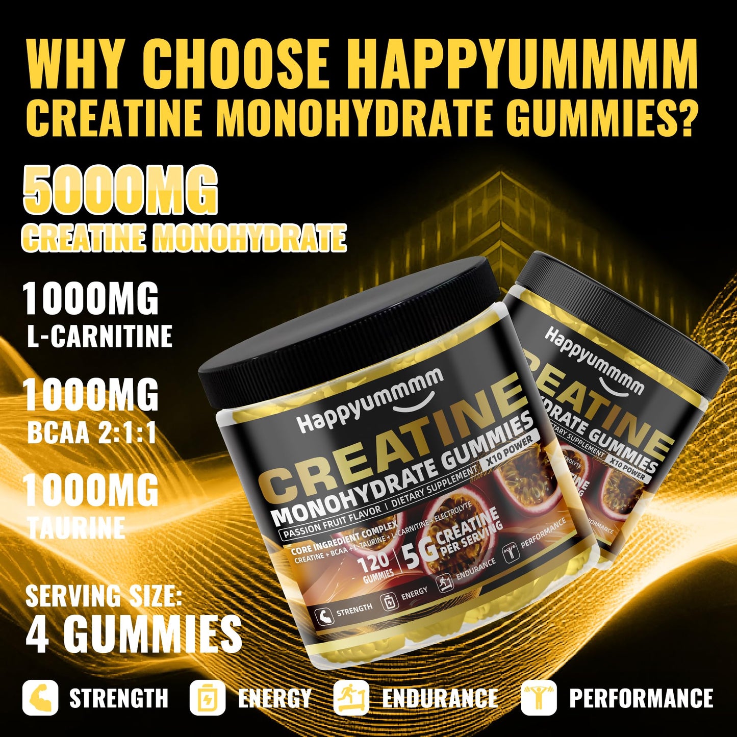 Creatine Monohydrate Gummies 5000mg for Men & Women, Chewables Creatine Monohydrate for Muscle Strength, Muscle Builder, Energy Boost, Pre-Workout Supplement(90 Count)-Strawberry.