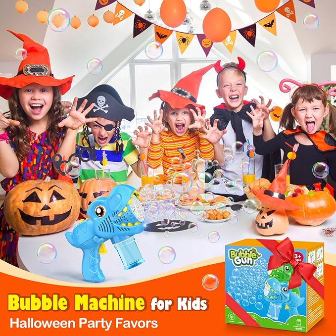 Kids Bubble Gun 2 Pack Dino Bubble Machine Gun for Toddlers with 4 Solutions Automatic 13-Hole Bubbles for Kids Blower Maker Easter Basket Essentials Stocking Stuffers Gift Party Favors for Boys Girls nirvanaguru