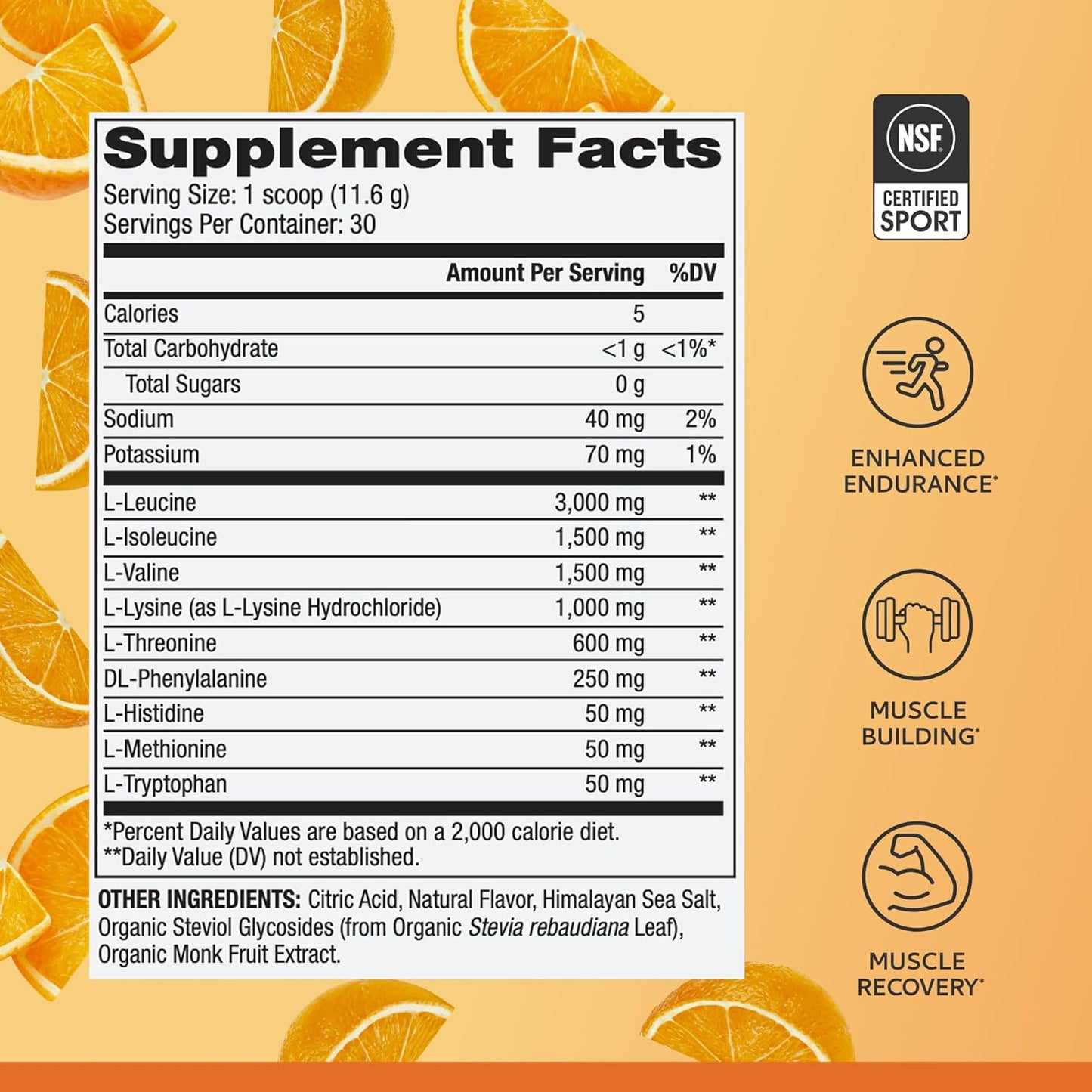Dr. Mercola Pure Power Essential Amino Acids with BCAA, Orange Flavor, 12.3 oz (350 g), 30 Servings, 8 g of EAA, 6 g of BCAA, 0 g of Sugar, Non-GMO, NSF Certified for Sport - Nirvana Guru