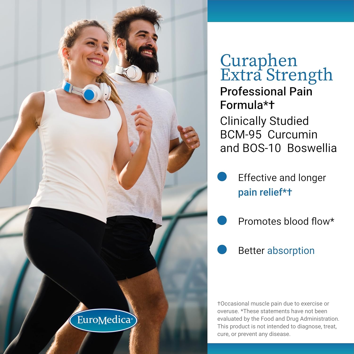 Euromedica Curaphen Extra Strength - Curcumin & Boswellia Supplement for Healthy Circulation Support - Turmeric Supplement to Support Joints, Muscle Health & Endorphin Production - 120 Tablets - Nirvana Guru