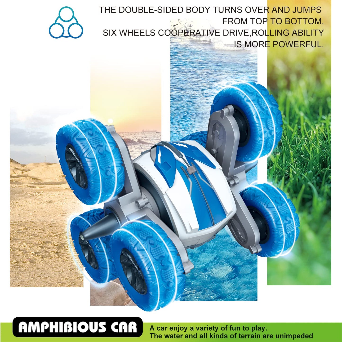Threeking RC Stunt Cars Remote Control Car Double-Sided Driving 360-degree Flips Rotating Car Toy, Green Nirvana Guru