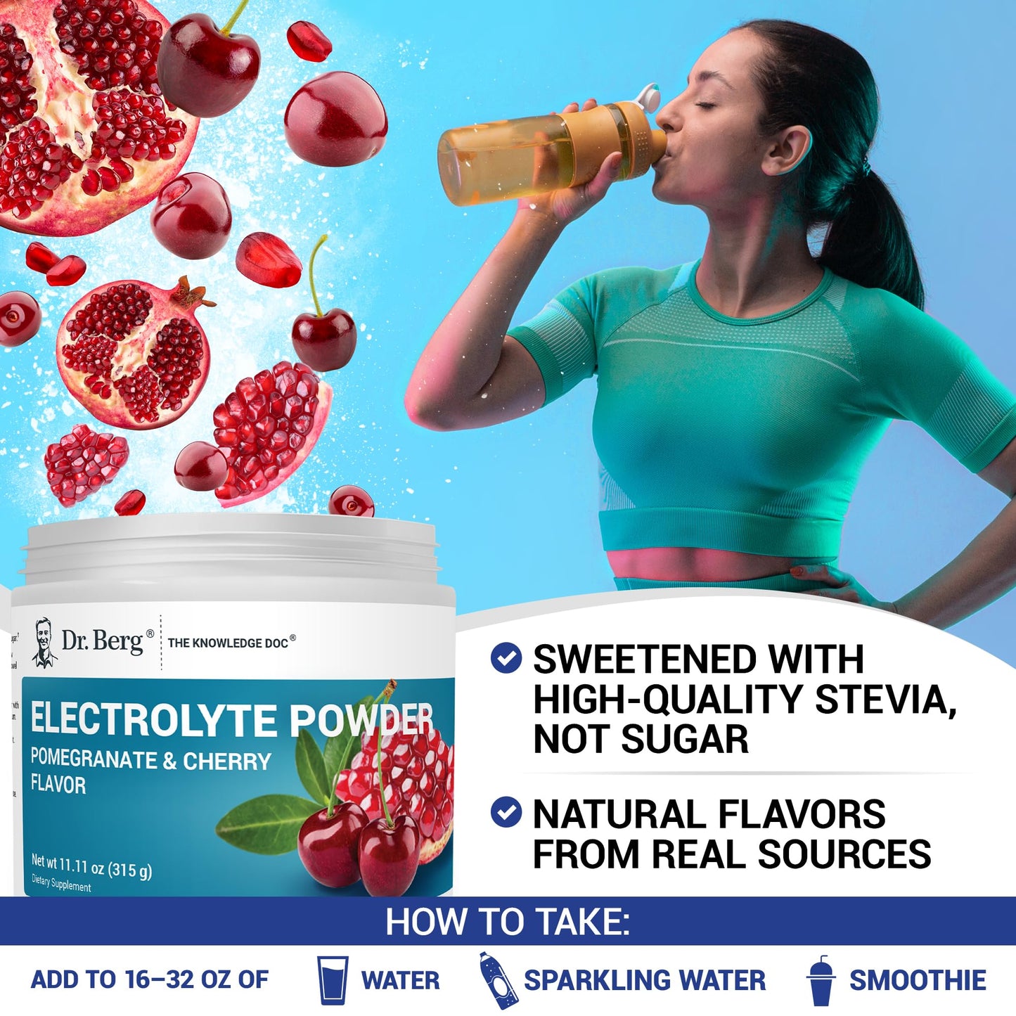 Dr. Berg Zero Sugar Hydration Keto Electrolyte Powder - Enhanced w/ 1000 mg of Potassium & Real Pink Himalayan Salt (NOT Table Salt) - Raspberry & Lemon Flavor Hydration Drink Supplement, 100 Servings Nirvana Guru