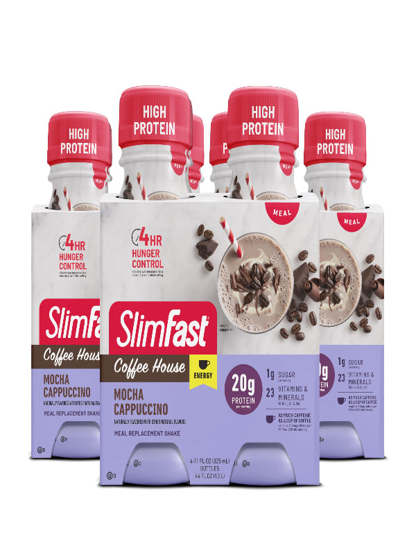 SlimFast Protein Shake with Caffeine, Caramel Macchiato- 20g Protein, Meal Replacement Shakes, High Protein with Low Carb and Low Sugar, 24 Vitamins and Minerals, 12 Count (Pack of 1)