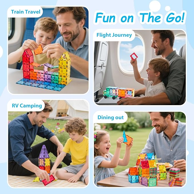 Magnetic Tiles 100PCS with 2 Cars, STEM Educational Building Blocks for Kids Ages 3-9, Magnet Construction Toys Gift for Toddlers Nirvana Guru