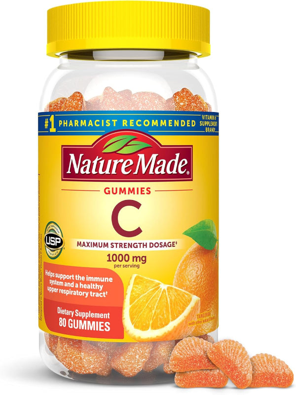 Nature Made Maximum Strength Dosage Vitamin C 1000mg per Serving, Immune Support Vitamin C Gummies for Adults, 80 Vitamin C Gummies, 20 Day Supply - Nirvana Guru