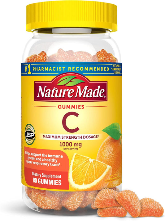 Nature Made Maximum Strength Dosage Vitamin C 1000mg per Serving, Immune Support Vitamin C Gummies for Adults, 80 Vitamin C Gummies, 20 Day Supply - Nirvana Guru