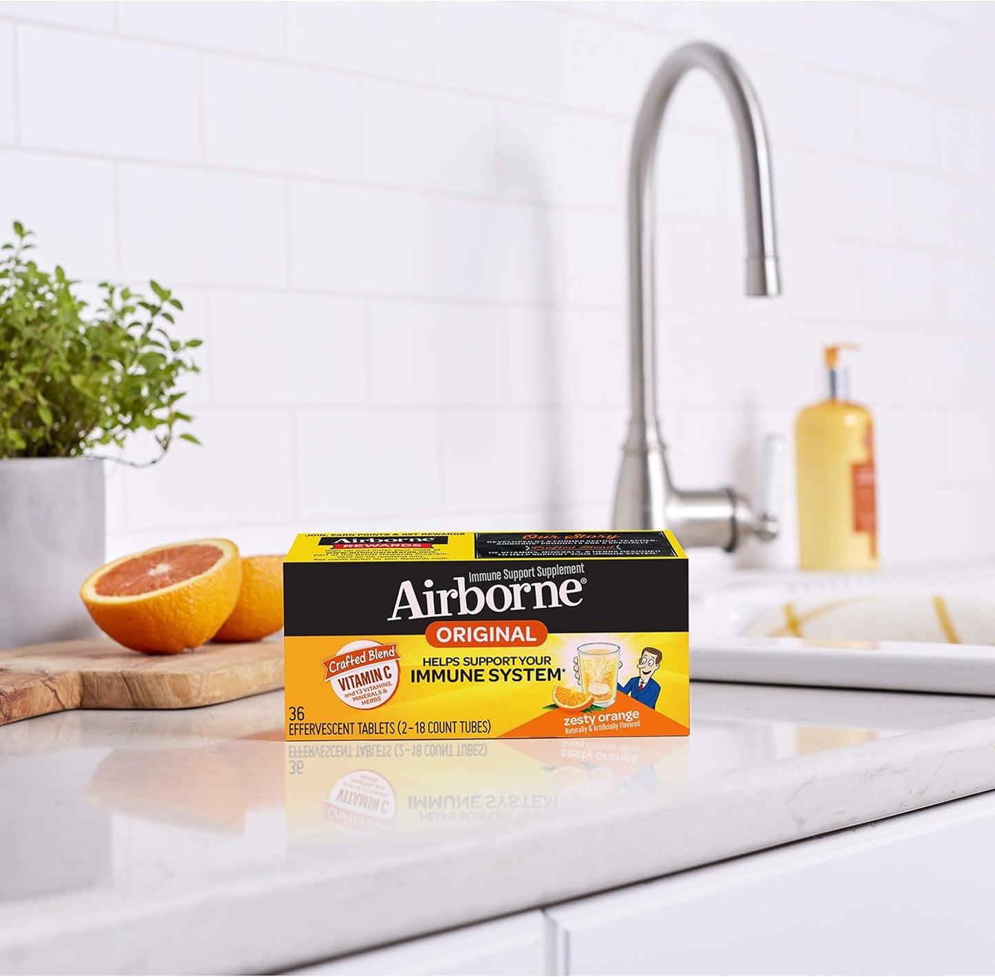 Airborne 1000mg Vitamin C + Zinc Sugar Free Multivitamin Immune Support Effervescent Fizzy Drink Tablets, Zesty Orange Flavor with Powerful Antioxidants Vitamins A C & E, 30 Tablets (3 Pack) Nirvana Guru