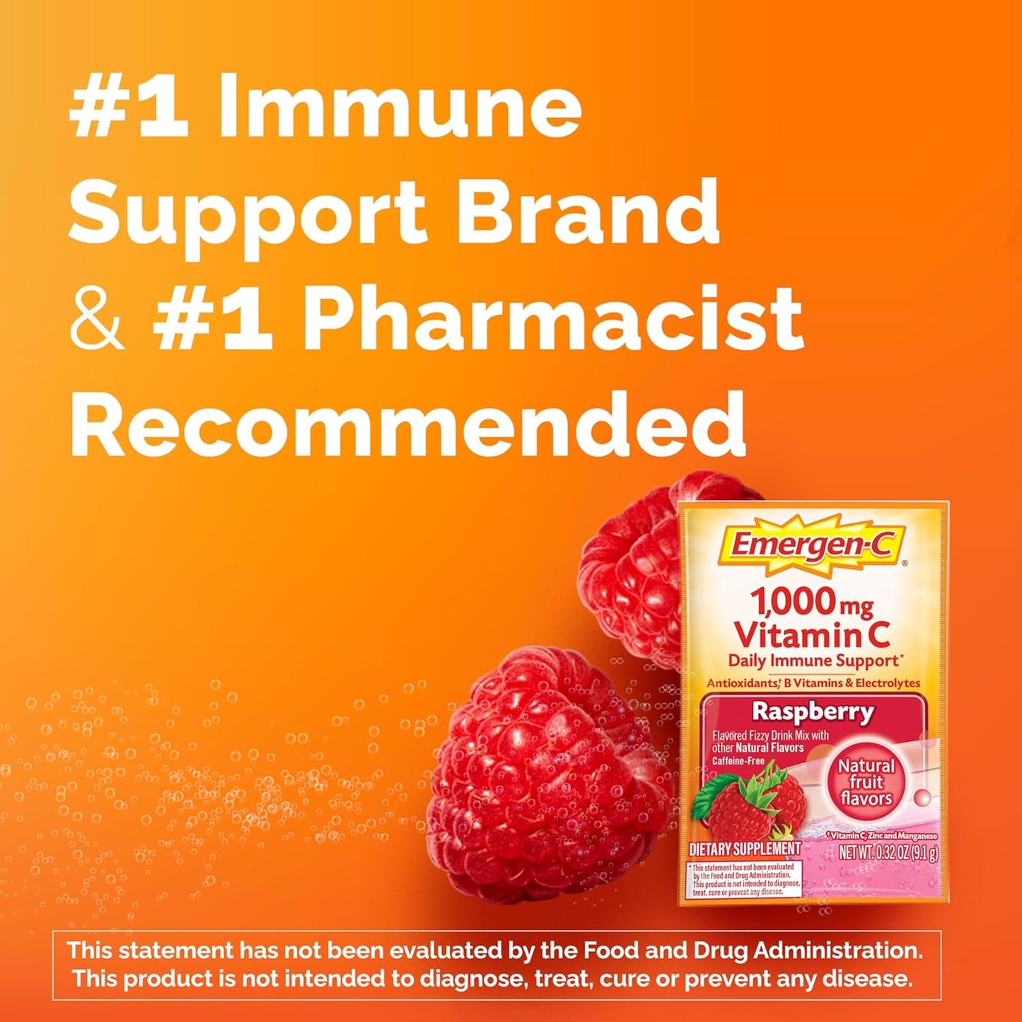 Emergen-C 1000mg Vitamin C Powder for Daily Immune Support Caffeine Free Vitamin C Supplements with Zinc and Manganese, B Vitamins and Electrolytes, Super Orange Flavor - 30 Count Nirvana Guru