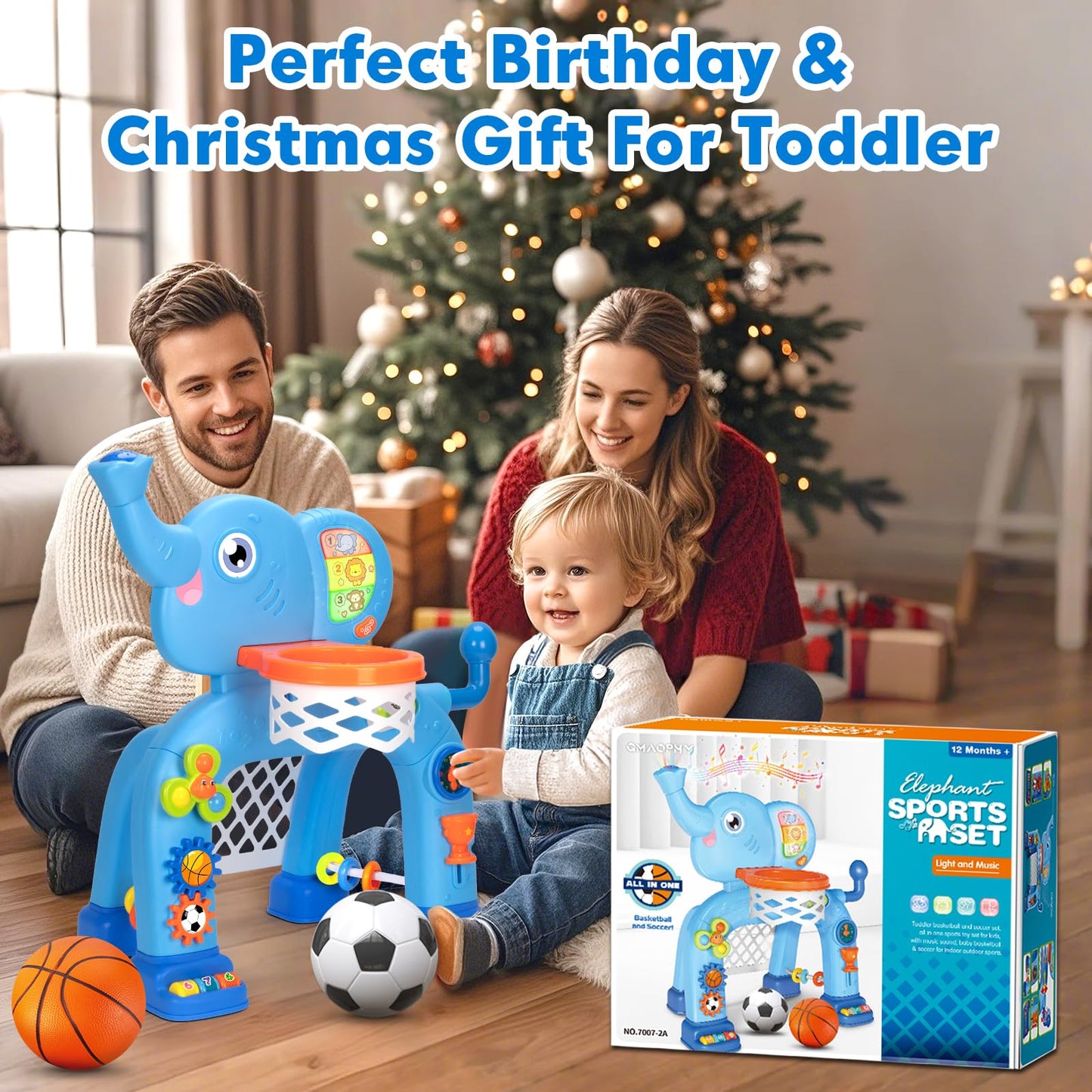 Toddler Basketball Hoop & Soccer Goal, Toys for 1 2 3 Year Old Boys Girls, Kids Sports Toy with Light Sound Music, Montessori Toys for Baby 12-18 Months, Christmas Birthday Gifts for Ages 1-3(Blue) Nirvana Guru