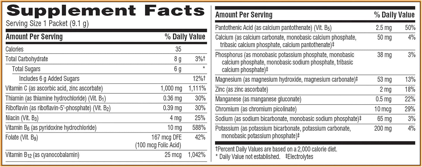 Emergen-C 1000mg Vitamin C Powder for Daily Immune Support Caffeine Free Vitamin C Supplements with Zinc and Manganese, B Vitamins and Electrolytes, Super Orange Flavor - 30 Count Nirvana Guru