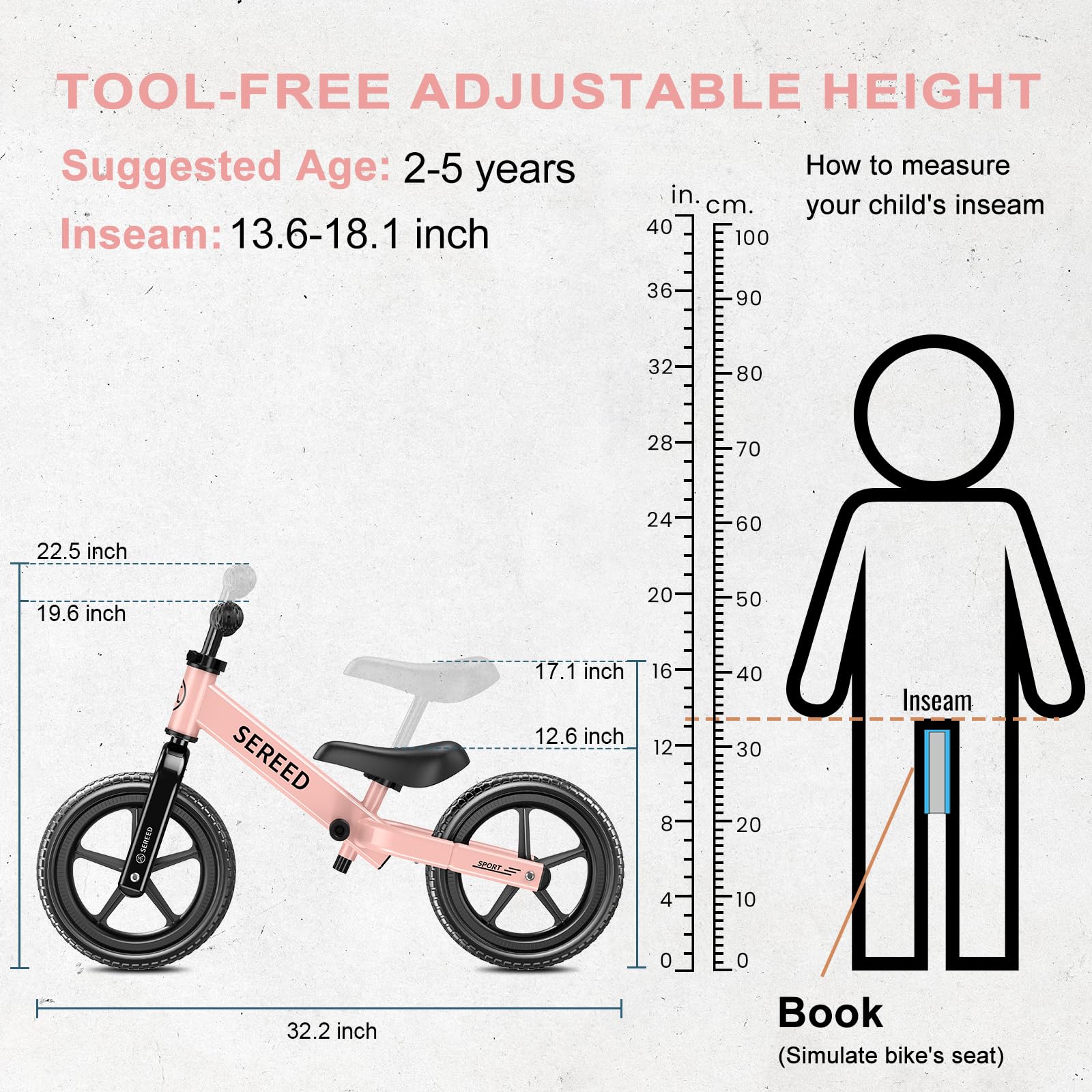 SEREED Toddler Balance Bike 2 Year Old, No Pedal Kids Toy Bike for 2-5 Years Old, Tool-Free Adjustment, Gift for 2-3 Boys Girls, Customize Plate with 3pcs Stickers (White) Nirvana Guru