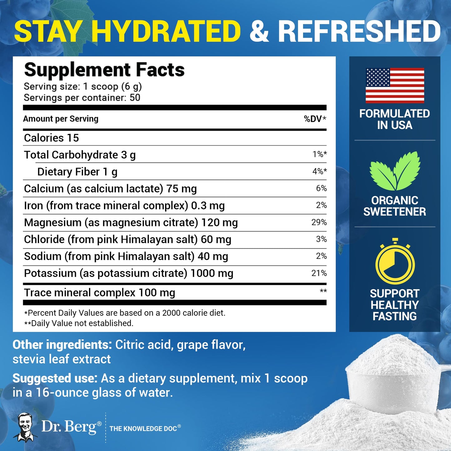 Dr. Berg Zero Sugar Hydration Keto Electrolyte Powder - Enhanced w/ 1000 mg of Potassium & Real Pink Himalayan Salt (NOT Table Salt) - Raspberry & Lemon Flavor Hydration Drink Supplement, 100 Servings