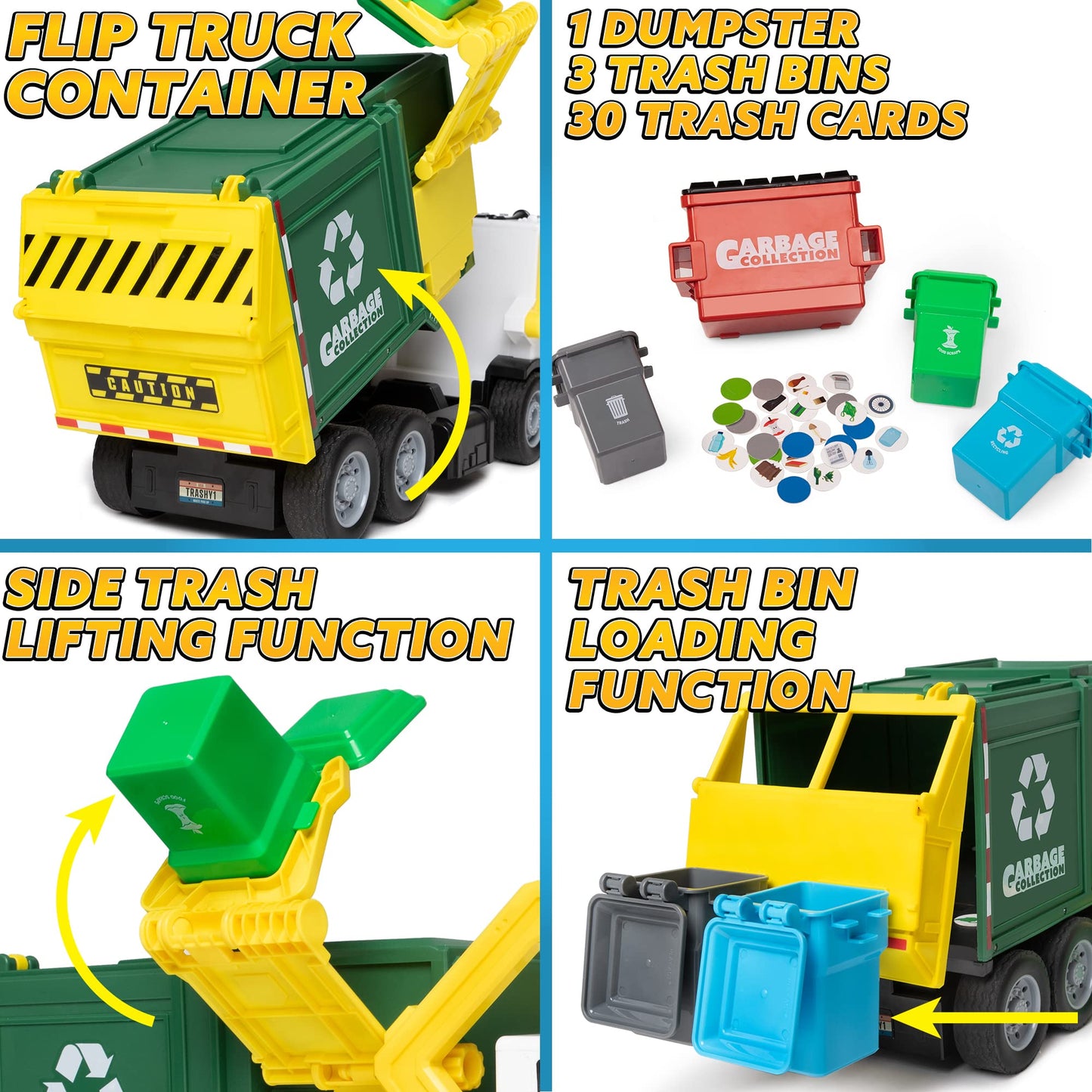 JOYIN Large Friction Powered Garbage Truck Toy Set, Includes Dumpster, Trash Bins, and Learning Cards for Kids, Boy Toys Birthday Gift for Boys Girls Kids Toddler Nirvana Guru