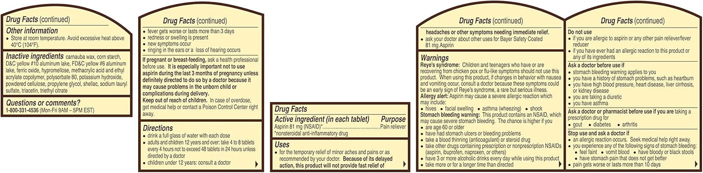 Bayer Aspirin Low Dose 81 mg, Enteric Coated Tablets, Doctor Recommended, Secondary Prevention of Cardiovascular Disease, 300 Safety Coated Tablets