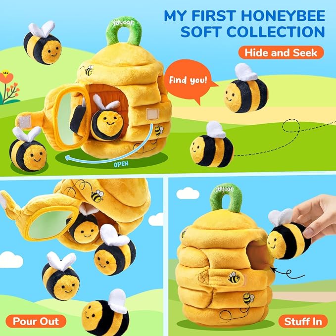 JoyCat Baby Toys 6-12 Months - Soft Baby Beehive with 5 Sensory Bees - Rattle, Crinkle Paper, Squeaker, Mirror, Busy Montessori Soft Toys for Toddlers 0-3 Years Old - Bee Plush Boy Girl Birthday Gift nirvanaguru