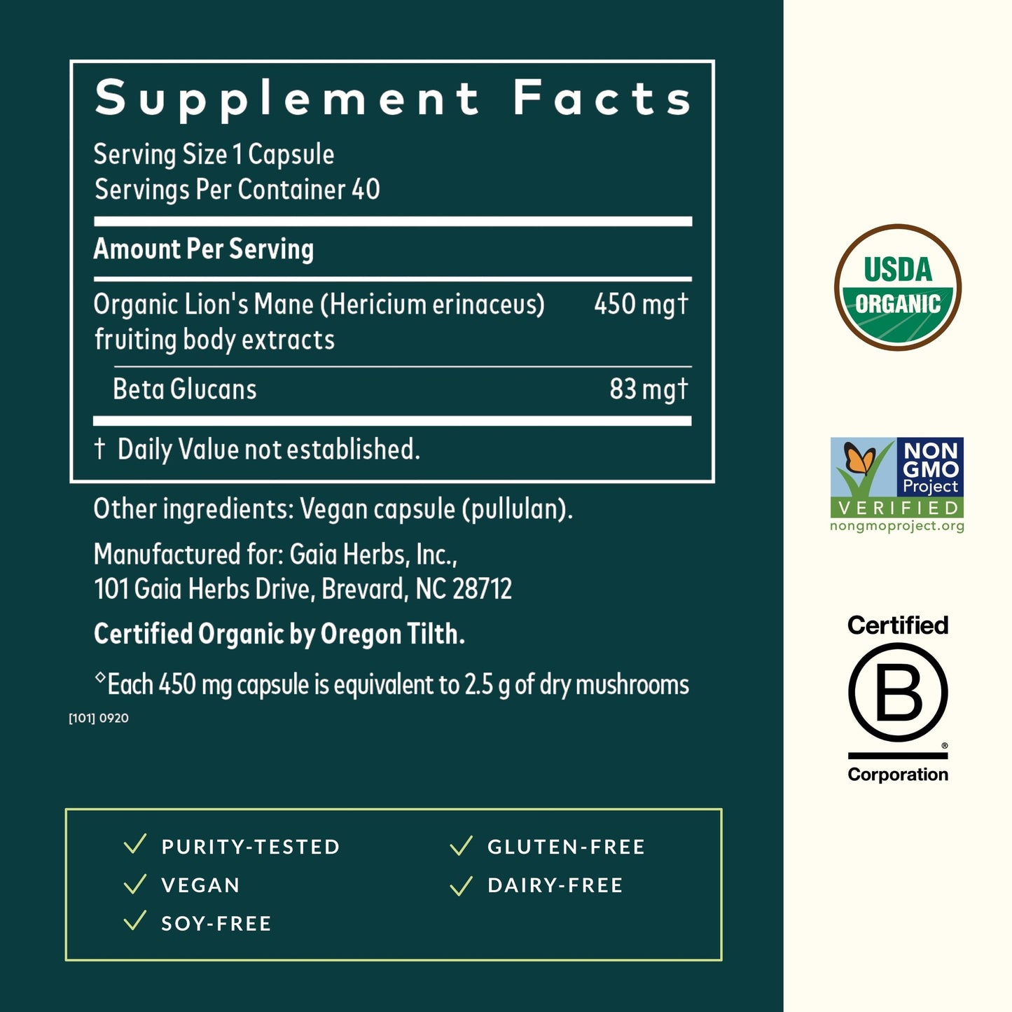 Gaia Herbs Lion’s Mane Mushroom - Brain & Nerve Health Support - 40 Vegan Capsules - Nirvana Guru