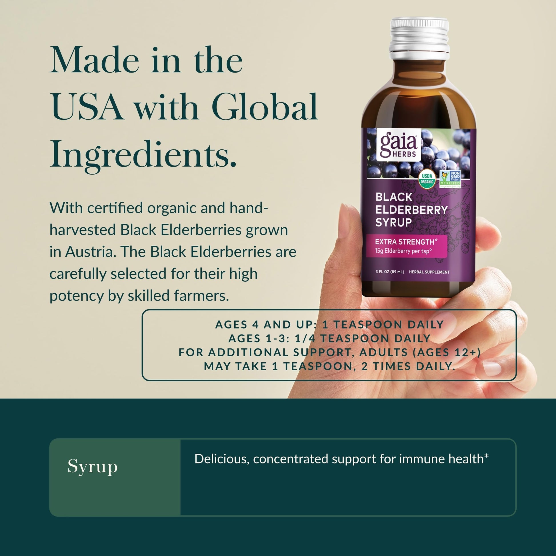 Gaia Herbs Black Elderberry(Sambucus Nigra) Syrup Extra Strength-Immune Support Supplement-Made with Organic Black Elderberries for Immune System-USDA Certified Organic Formula - Nirvana Guru