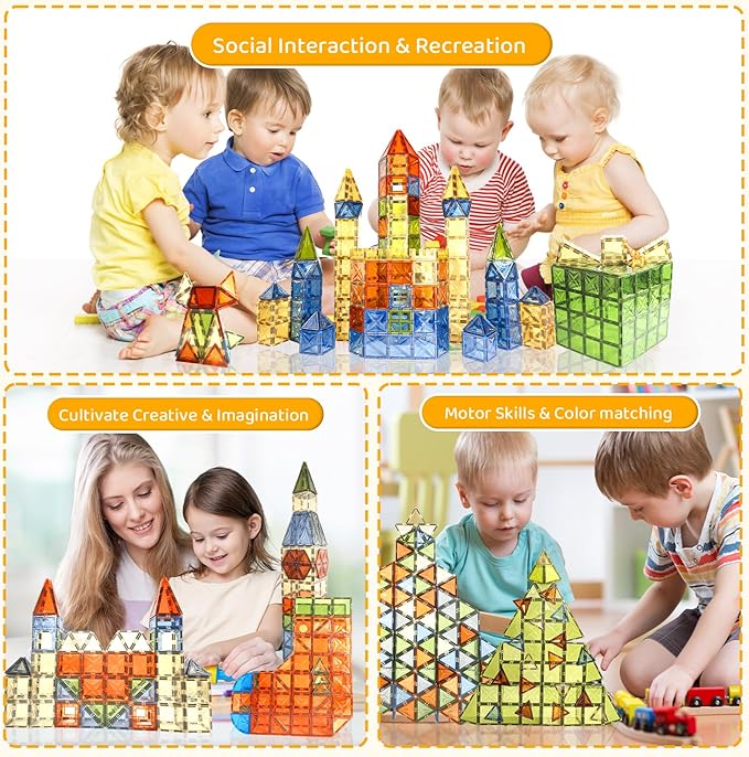 100 PCS Magnetic Tiles, Diamond Magnetic Blocks Building Set Magnet Tiles STEM Toys 3D Kids Preschool Educational Sensory Toys Gift for Toddlers Kids Boys Ages 3 4 5 6 7 8 9+ Year Old nirvanaguru
