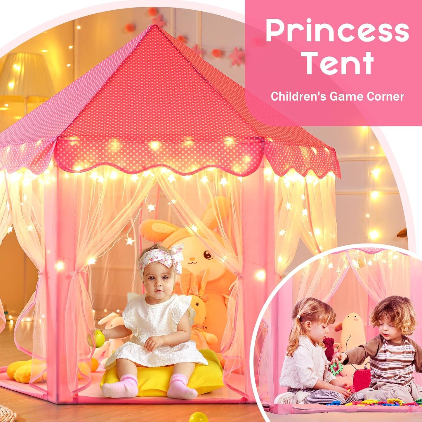 Monobeach Princess Tent Girls Large Playhouse Kids Castle Play Tent with Star Lights Toy for Children Indoor and Outdoor Games, 55'' x 53'' (DxH) Nirvana Guru