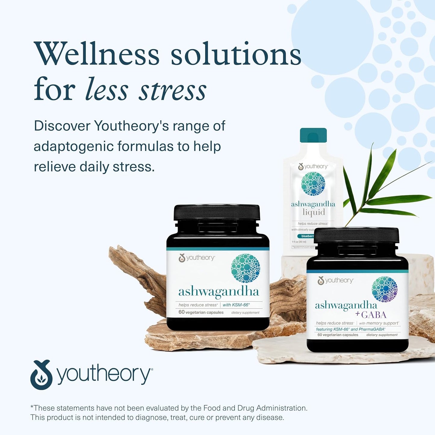 Youtheory Ashwagandha + GABA - Uses KSM-66-1,000 mg Ashwagandha & 100 mg GABA - Cortisol, Stress & Memory Support Supplement - 60 Vegetarian Capsules - Nirvana Guru