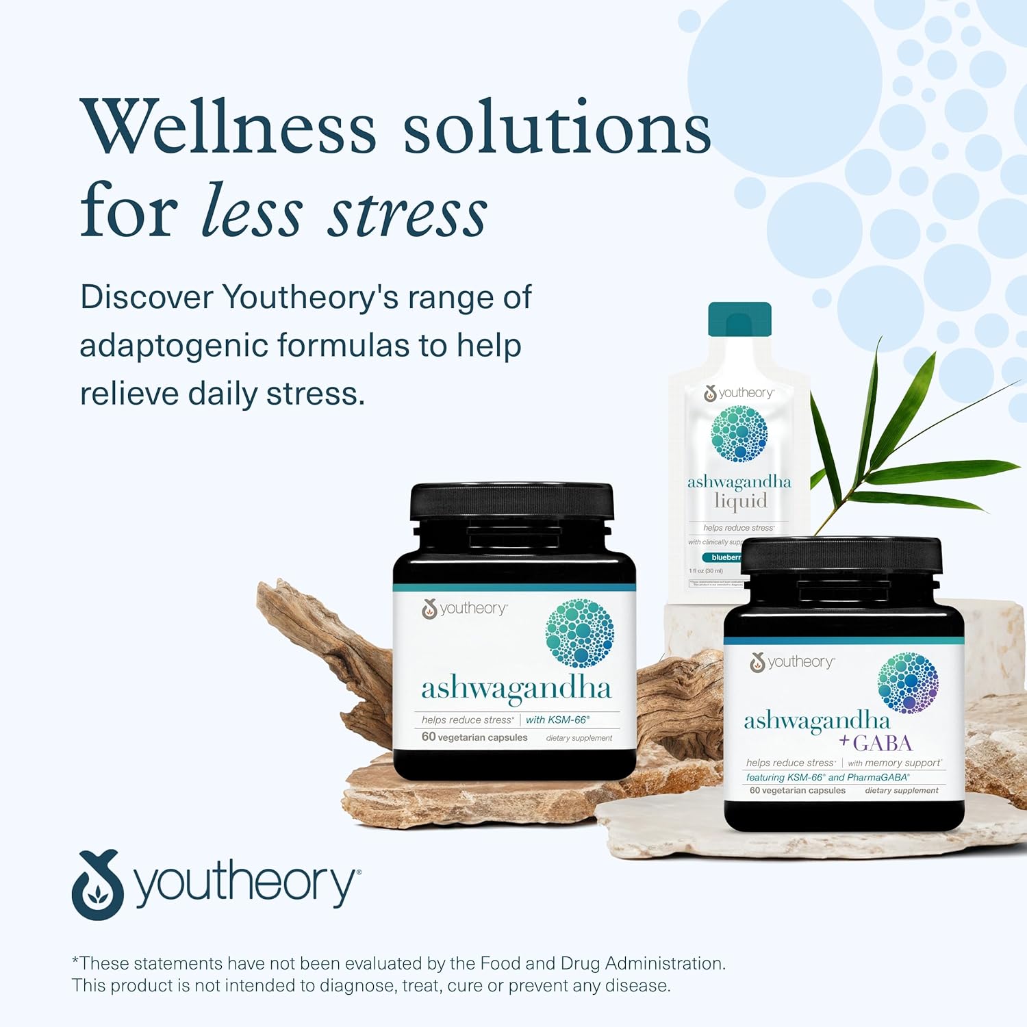 Youtheory Ashwagandha + GABA - Uses KSM-66-1,000 mg Ashwagandha & 100 mg GABA - Cortisol, Stress & Memory Support Supplement - 60 Vegetarian Capsules - Nirvana Guru