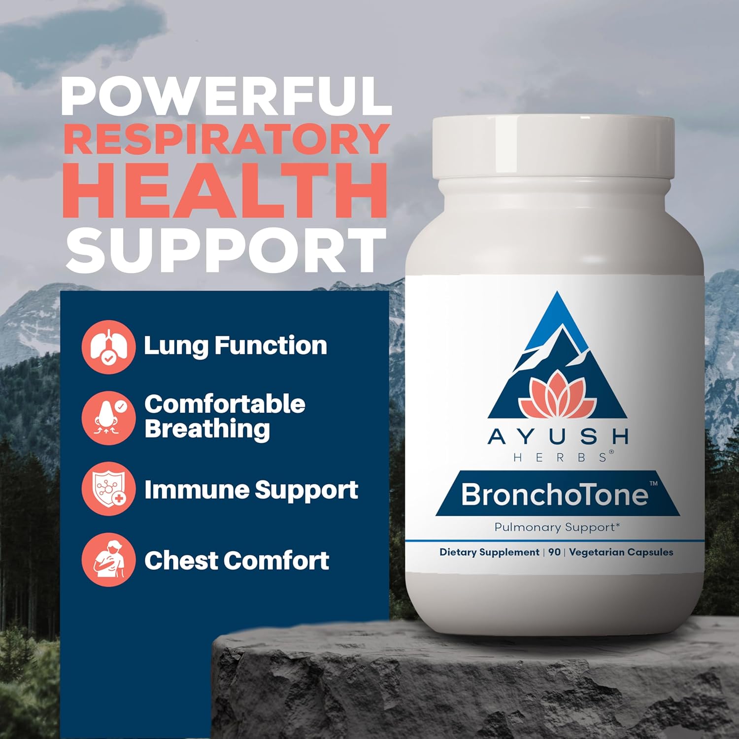 Ayush Herbs Bronchotone - Bronchial Support, Respiratory and Immune-Support Support Supplement for Women & Men, Adults, Pulmonary Care Supplement - 90 Vegetarian Capsules (1 Count) Nirvana Guru